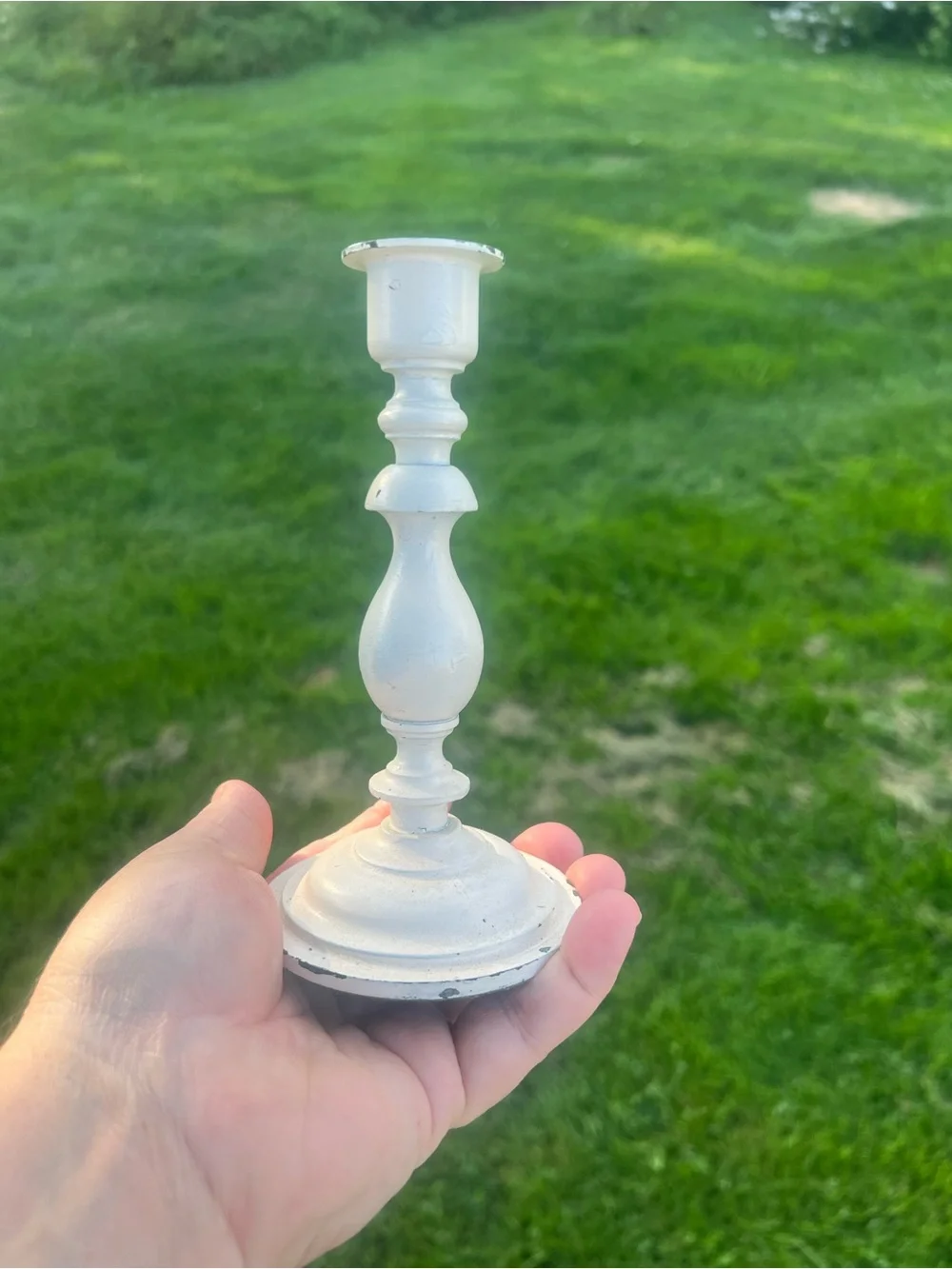 Vintage White Turned Metal Taper Candle Holder